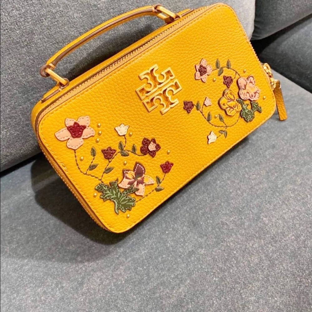 Tory Burch Britten Applique Small Top Handle Case Bag in Golden Curry
